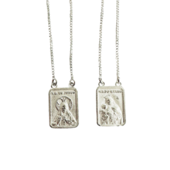 Escapulário Nossa Senhora do Carmo e Sagrado Coração de Jesus em prata 925