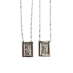 Escapulário Sagrado Coração e Nossa Senhora do Carmo em prata 925