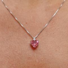 Colar coração rosa em prata 925 com ródio e zircônia - comprar online