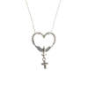 Colar coração e Divino com cruz em prata 925 com zircônia