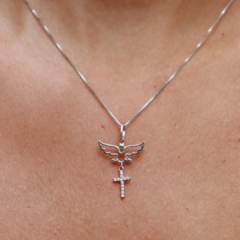 Colar Espírito Santo e cruz em prata 925 com zircônia - comprar online