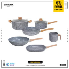 Set Batería Completo Wok Bifera Jarro Granito Stone Hudson 6pz