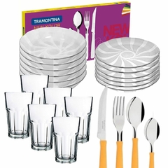 Set de platos vasos y cubiertos tramontina 42pz - tienda online