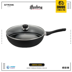 Wok 28Cm Negro Con Tapa De Vidrio