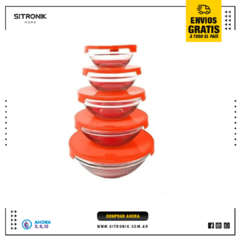 SET BOWL VIDRIO 5 PZS NARANJA