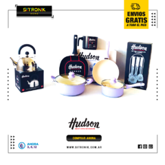 Set de Bateria Hudson Ceramica X3 Pz Lila + Utensilios x6 Hudson + Jarro + Bifera + Pava Matera