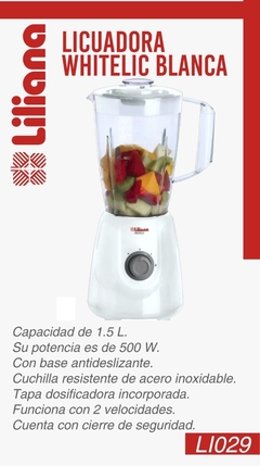 Licuadora Liliana Whitelic Blanca 1.5L 500w