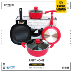 set bateria rojo faryhome teflon + bifera hudson