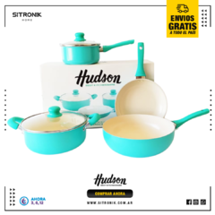 SET BATERIA HUDSON CERAMICA VERDE AQUA CON WOK