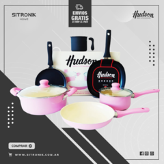 SET HUDSON MIXTO CERAMICA ROSA + TEFLON 6 PIEZAS