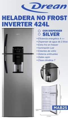 Heladera No Frost Inverter 424L Con Dispenser Silver
