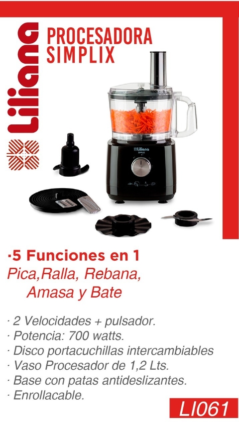 Procesadora Simplix Pica ralla rebana amasa y Bate 1,2 L