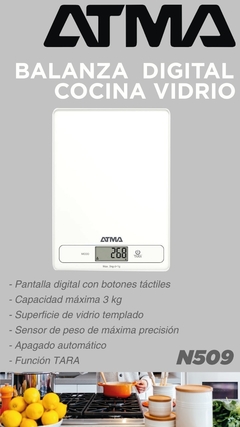 Balanza Digital cocina Vidrio Atma 3KG