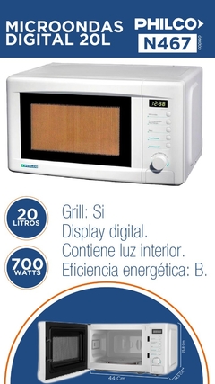 Microondas Digital Philco 20Lts con Grill
