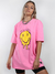 Camiseta Boyfriend Smiley Rosa Neon Estonada - loja online