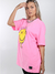 Camiseta Boyfriend Smiley Rosa Neon Estonada