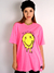Camiseta Boyfriend Smiley Rosa Neon Estonada - Madalena Wear