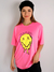 Camiseta Boyfriend Smiley Rosa Neon Estonada na internet