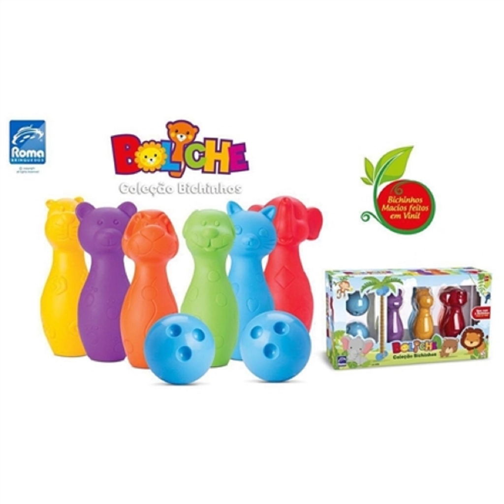 Jogo de Boliche Infantil - Coleção Bichinhos - 6 Pinos - Roma Brinquedos