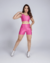 Conjunto short e top fitness - rosa com detalhe amarelo - comprar online
