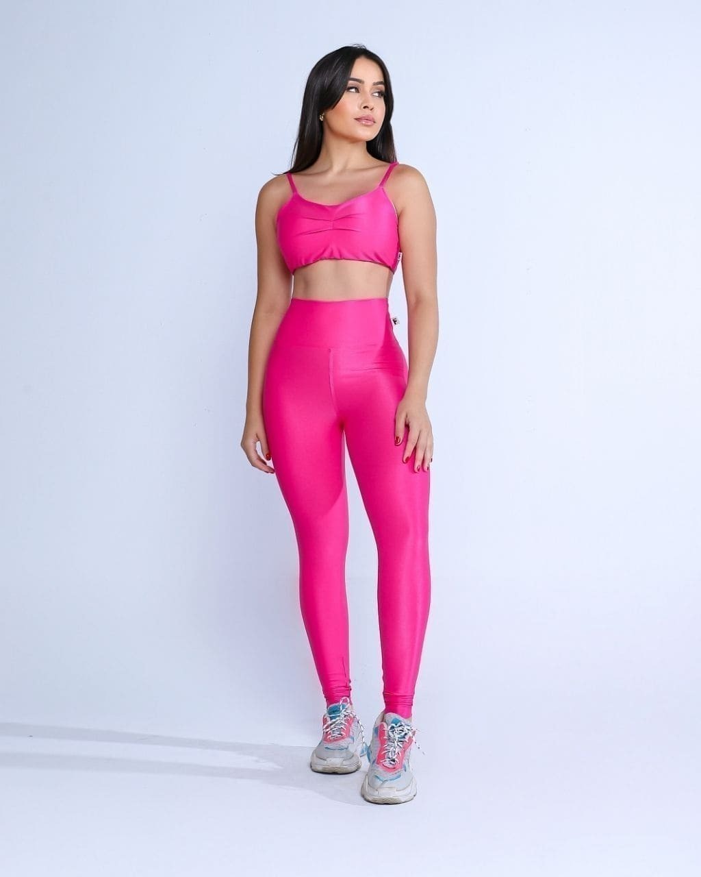 Calça legging canelada básica rosa