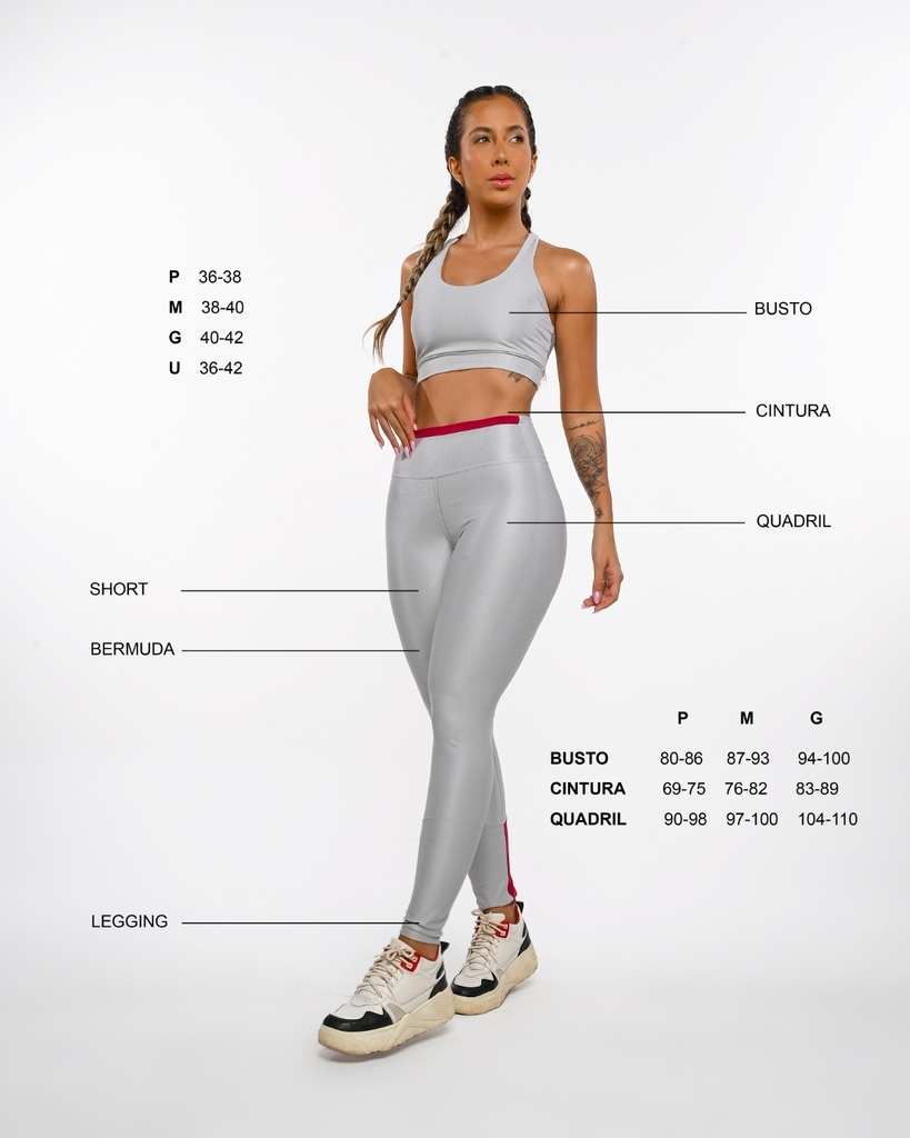 Calça legging esportiva com recortes em contraste cinza