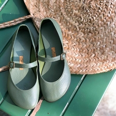 Sapato Mary Jane verde gris