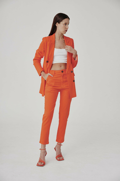 PANTALON LINO SASTRERO ANGOSTO NARANJA - comprar online