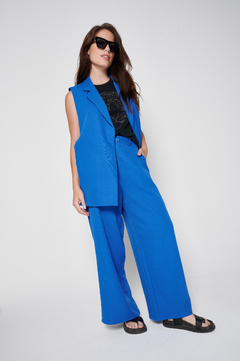 Pantalon sastrero ancho con pinzas azul - comprar online