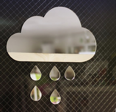 Espejo Acrílico con diseño de Nube Lisa con Gotitas