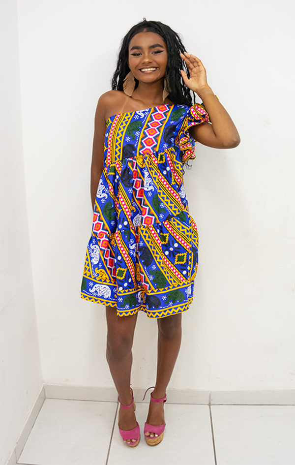 Vestido mid assim trico ombro com babados
