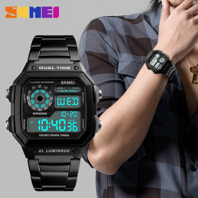 Reloj Elegante Hombre Skmei 1335 Acero Alarma Digital Cronometro