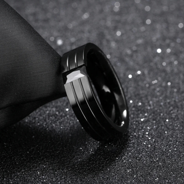 Anillo Acero Quirurgico Negro Con Piedra Pulida Hombre