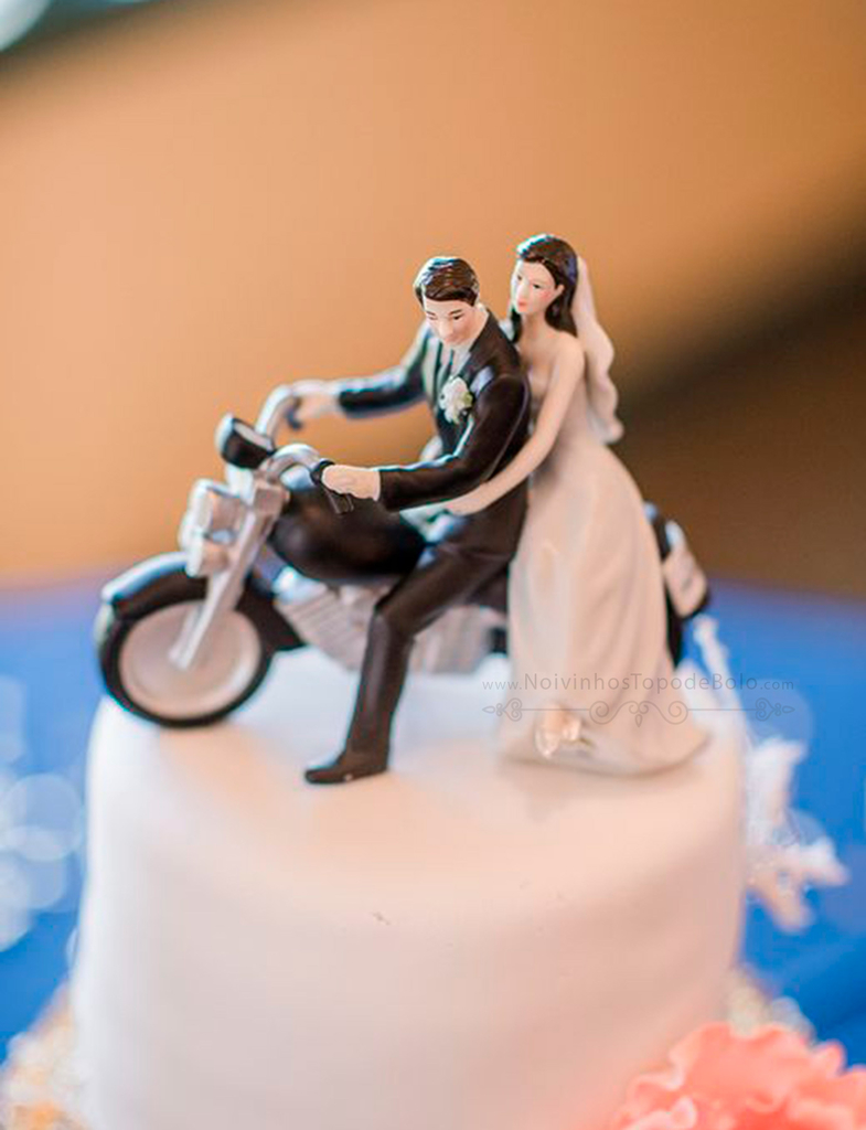 Topo De Bolo Acrílico Preto Casamento Noivos Decoração Moto