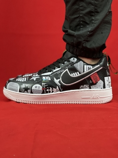 Nike Preto/Branco/Verde Air Force 1 Couro