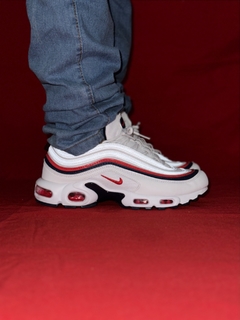 Nike air max 97 plus importado branco listras azul vermelha na internet