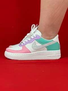 Nike air force 1 branco verde rosa roxo prata