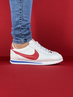 Nike Cortez branco vermelho azul nacional