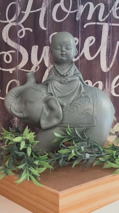 Buda e Elefante da Sorte - Cinza17cm