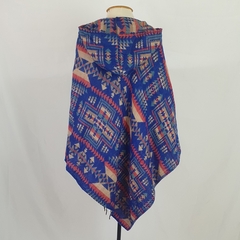 Poncho Estampado Étnico Unissex Com Bolso e Capuz Hippie e Boho 