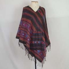 Poncho Estampado Étnico Unissex Com Bolso e Capuz Hippie e Boho 