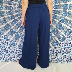 Calça Pantalona Wide Leg Com Bolso Boho Chic Azul Marinho - Hippie e Boho