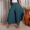 Calça Pantalona Pantacourt Com Bolso Boho Chic Àgata Azul