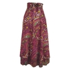 Saia longa de cor vinho com estampa paisley colorida e cintura com laço. Vira Vestido estilo boho chic