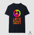 Camiseta hippie: Amor, paz e união em algodão peruano.