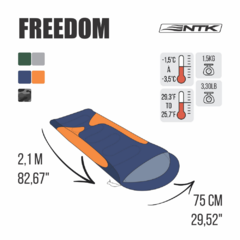 SACO DE DORMIR FREEDOM REGULAR -1,5C-3,5C AZUL E LARANJA NAUTIKA - loja online