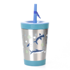 COPO TERMICO KIDS COM CANUDO 354ML AZUL TUBARAO CONTIGO - comprar online