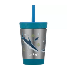 COPO TERMICO KIDS COM CANUDO 354ML AZUL TUBARAO CONTIGO