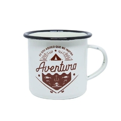 CANECA DE FERRO ESMALTADA PESCA AVENTURA 240ML BRANCA GUEPARDO