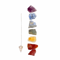 Pendulo De Cristal Natural + 7 Pedras Dos Chakras em BRUTO